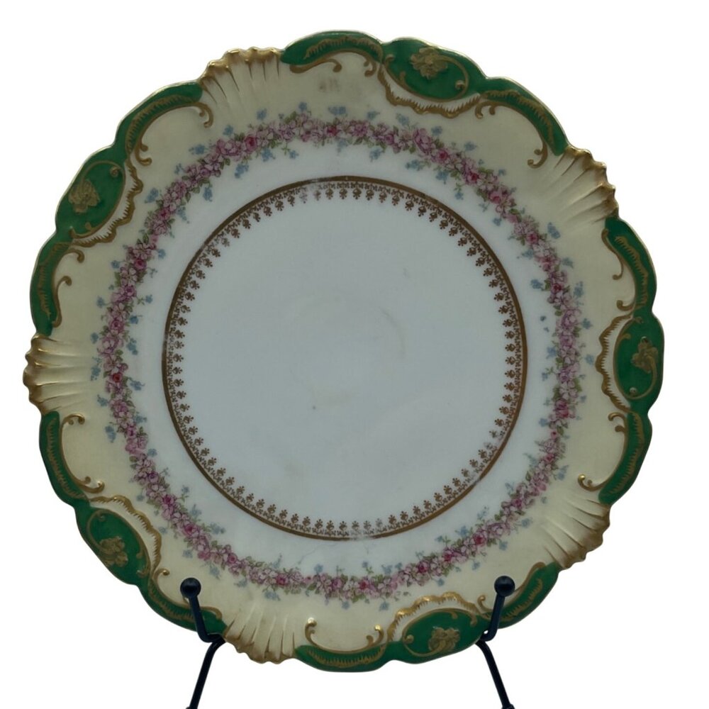 LR&L Limoges France 8.5" Decorative Plate Purple Flowers Green Gold READ